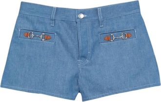 Gucci Denim Shorts, female, Blue, Size: W27 Cotton Shorts With Frontal Iconic Horsebits