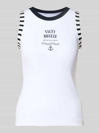 Marc Cain Slim Fit Top mit Statement-Print in Weiss, Gr&ouml;&szlig;e 34