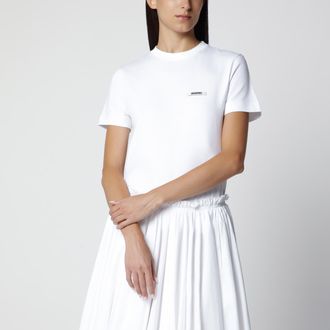 Jacquemus White Fitted T-Shirt with Grosgrain Logo