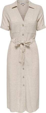 Only Linnen Overhemd Jurk IN Moonbeam Beige - Dames - Shirt Kleedjes - Beige - XS - Linnen - Kleedjes
