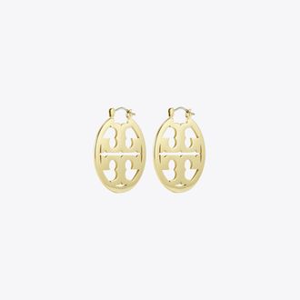 Tory Burch Womens Small Icon Hoop Earrings in Gold, One Size