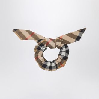Burberry Beige Check Pattern Cotton Scrunchies