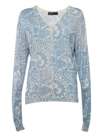 Etro paisley-print v-neck sweater - Blue
