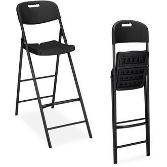 Relaxdays Relaxdays - Foldable Bar Stool, Set of 2, Backrest, HxWxD: 118 x 44.5 x 82 cm, High Chair, Balcony, pe & Metal, Black