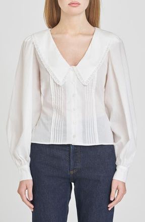 Wayf Cynthia Pintuck Pleat Lace Detail Cotton Button-Up Shirt in Ivory at Nordstrom, Size X-Small
