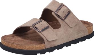 Rieker Pantolette RIEKER, Herren, Gr. 43, braun (hellbraun), Veloursleder, Schuhe Pantolette, Sommerschuh, Strandschuh, Hausschuh mit bequemem Fussbett