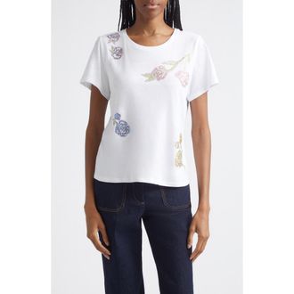 Cinq &agrave; Sept Floral Embellished T-Shirt in White at Nordstrom, Size Xx-Small