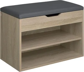 TecTake Banco zapatero para 6 pares y acolchado 60 x 30 x 43,5 cm madera clara