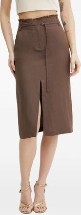 Patrizia Pepe front-slit midi skirt - women - Viscose/Linen/Flax - 40 - Brown