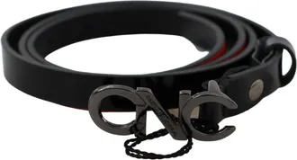 Costume National Black Skinny Leather Logo Buckle Womens Belt