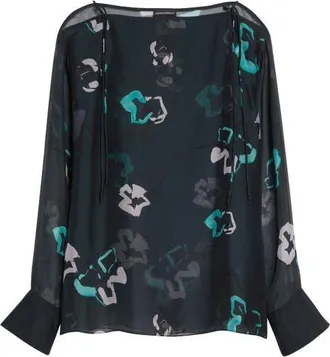 Emporio Armani Abstract Print Silk Top in Navy at Nordstrom, Size 48