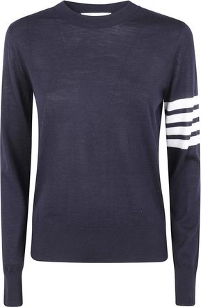 Thom Browne Truien & Vesten, Dames, Blauw, M, Wol, Wool 4-Bar Relaxed Pullover