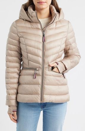Tommy Hilfiger Packable Chevron Puffer Jacket with Hood in Champagne at Nordstrom, Size X-Large