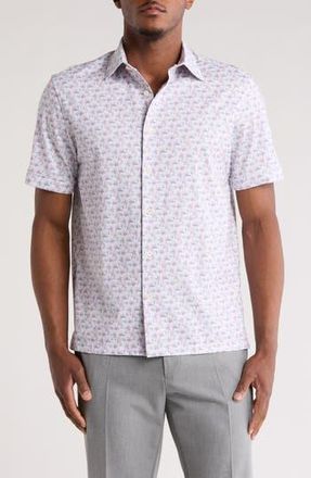 Bugatchi Milo OoohCotton Floral Short Sleeve Button-Up Shirt in Pink at Nordstrom Rack, Size Xxx-Large