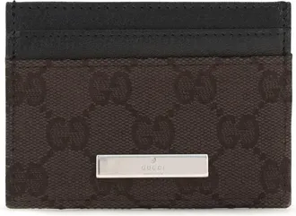 Gucci Womens Card Holder Gg Fabric Choco Brown-Black Wallets & Purses Brown/black
