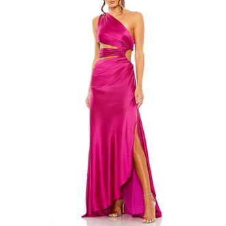 Mac Duggal Womens One-Shoulder Cut-Out Satin Maxi Gown in Magenta at Nordstrom, Size 10