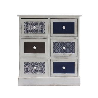 Mobili Rebecca Chifonier de madera con 6 cajones blanco, gris y azul
