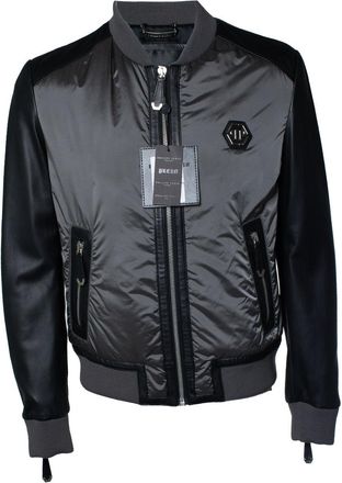 Philipp Plein Philipp plein, Grey nylon and leather bomber jacket