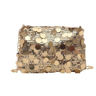 Generic Gold Clutch Sequins Evening Bag,Ladies Clutch Bag With Chain Stylish Gold Purple Silver Black Handbag for Parties,Wedding Handbag,Shiny Chain Shoulder