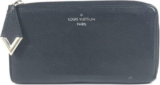 Louis Vuitton Black Leather Long Wallet (Bi-Fold) (Pre-Owned)