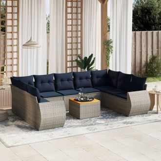 vidaXL Vidaxl Set Divani Da Giardino 10 Pz Con Cuscini Grigio In Polyrattan