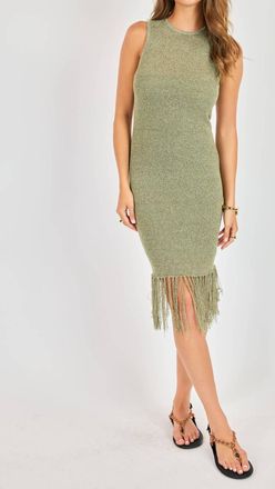 Sadie & Sage Wild Cactus Fringe Midi Dress In Sage