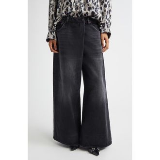 R13 Nico Wrap Wide Leg Jeans in Essex Black at Nordstrom, Size 27