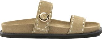 Tory Burch Romy Sport Slide - Dames - Sandalen - Beige - 41 EU - Su&egrave;de - Schoenen