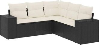 vidaXL Set De Muebles De Jard&iacute;n 5 Pzas Y Cojines Rat&aacute;n Sint&eacute;tico Negro Vidaxl