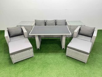 Fimous Patio Garden Furniture Sets with Black Glass Top Table Armchair in Light Grey