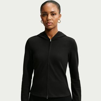 Nike Womens Nike Sportswear Chill Knit Slim Long-Sleeve Full-Zip Top in Black | IM8379-010