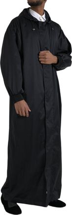 Dolce & Gabbana Mens Black Polyester Hooded Long Windbreaker Jacket Clothing