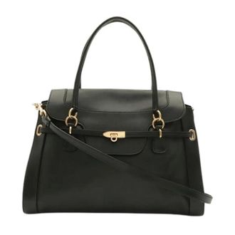 Ferragamo Pre-owned lederen 2way tas Gancini - Dames - Pre-owned - Zwart - Maat: ONE Size Leer
