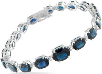 Luxury Bazaar White Gold 0.32 ct Diamond and 25.81 ct Sapphire Bracelet 5203