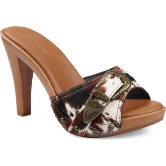 Candie's Federica Platform Slide Sandal in Brown/White Leather at Nordstrom, Size 11
