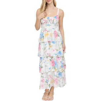 Blu Pepper Floral Tiered Dress in Off White Multi at Nordstrom Rack, Size Medium