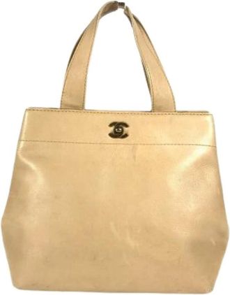 Chanel Pre-owned Handbags, female, Beige, Size: ONE SIZE Pre-owned Vintage Leather Handbag