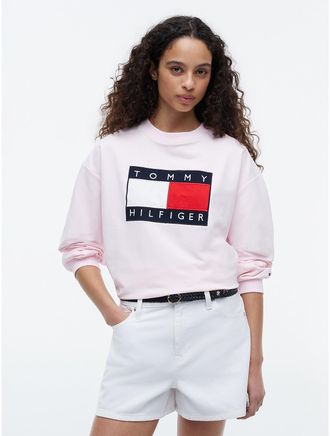 Tommy Hilfiger Womens Flag Logo Sweatshirt - Pink - XXL