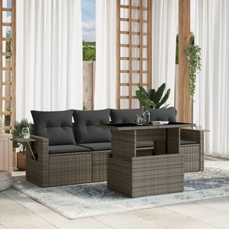 vidaXL Vidaxl - Juego De Sof&aacute;s Jard&iacute;n Con Cojines 5 Pzas Rat&aacute;n Sint&eacute;tico Gris