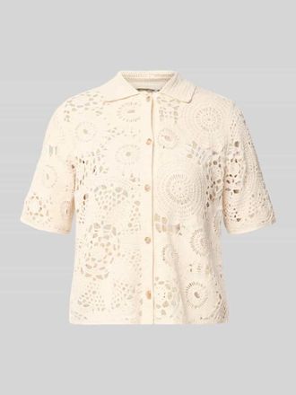 Milano Milano Italy Bluse in H&auml;kel-Optik mit Knopfleiste in Sand, Gr&ouml;&szlig;e XXL