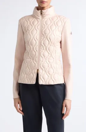Moncler Mixed Media Down Cardigan in Pink at Nordstrom, Size X-Large