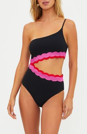 Beach Riot Liora Scallop Cutout One-Piece Swimsuit in Electric Wave at Nordstrom, Size X-Small