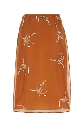 Prada Womens Copper Organza Skirt Ruggine Se-Trochus Niloticus-Vetro Gonne