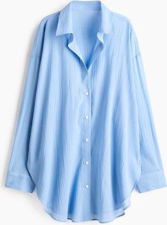 H&M Long Cotton Shirt in Blue at Nordstrom, Size Medium