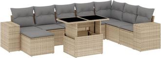 vidaXL Set De Sof&aacute;s De Jard&iacute;n 9 Pzas Con Cojines Rat&aacute;n Sint&eacute;tico Beige Vidaxl