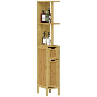 OEM Mueble De Ba&ntilde;o Con Puertas Y Estantes Abiertos Armario De Ba&ntilde;o Moderno 18x30x120 Cm Natural