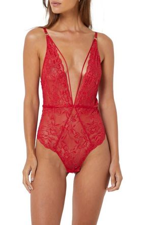 Etam Envoutante Metallic Lace Teddy in Garnet Red at Nordstrom, Size Small