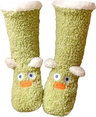 Generic Christmas Slipper Socks Fluffy Socks Women Girls Warm Fleece-Lined Fluffy Sock House Footwear Cozy Non-Slip Bed Stocking with Cute Anima Flexible Colo