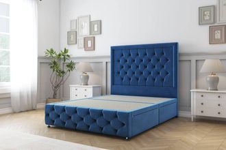 Sloomy Vienna Plush Divan Base No Drawers - 26 Headboard & 12 Footboard in Navy | Size: Super King