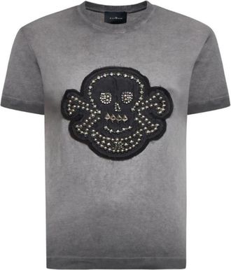 John Richmond T-shirt met schedelapplicatie - Dames - T-shirts - Grijs - M - Katoen - Tops
